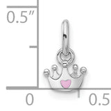 Sterling Silver Crown Pendant with Pink Heart Accent, Princess Theme Jewelry for Girls or Women