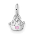 Sterling Silver Crown Pendant with Pink Heart Accent, Princess Theme Jewelry for Girls or Women