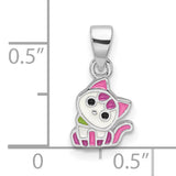 Multi-color Enameled Cat Childrens Charm Pendant in Real 925 Sterling Silver