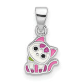 Multi-color Enameled Cat Childrens Charm Pendant in Real 925 Sterling Silver