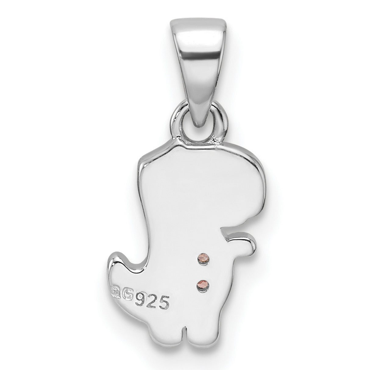 Sterling Silver Dinosaur Pendant with Cubic Zirconia and Pink Enamel Accents, Cute Cartoon Style for Girls