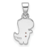 Sterling Silver Dinosaur Pendant with Cubic Zirconia and Pink Enamel Accents, Cute Cartoon Style for Girls