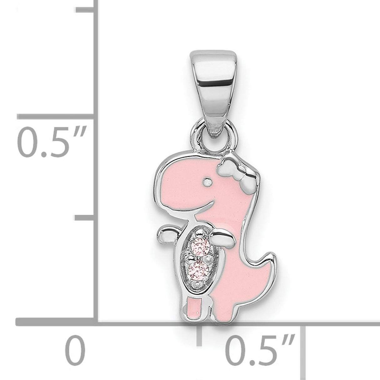 Sterling Silver Dinosaur Pendant with Cubic Zirconia and Pink Enamel Accents, Cute Cartoon Style for Girls