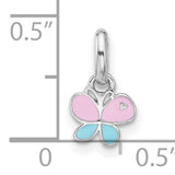 Sterling Silver Butterfly Pendant with Pink and Blue Enamel Wings and Heart Detail