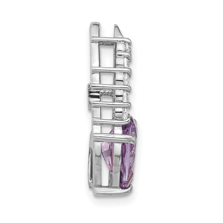Sterling Silver Pendant with Amethyst, Pear Shape and Curved Cubic Zirconia Accents, Modern Design