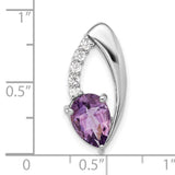 Sterling Silver Pendant with Amethyst, Pear Shape and Curved Cubic Zirconia Accents, Modern Design