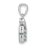 Light Swiss Blue Topaz and CZ Swirl Charm Pendant in Real 925 Sterling Silver