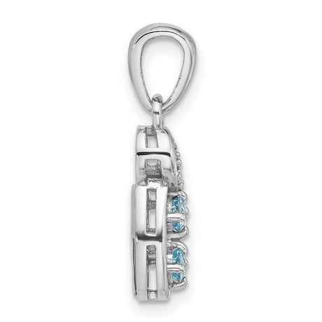 Light Swiss Blue Topaz and CZ Swirl Charm Pendant in Real 925 Sterling Silver