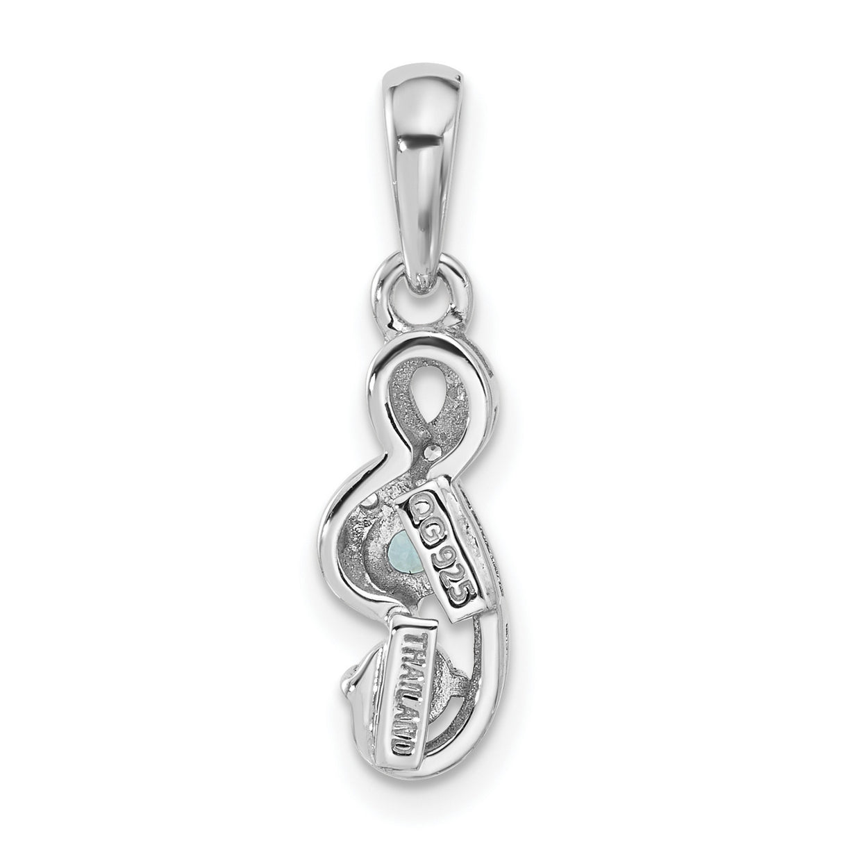 Light Swiss Blue Topaz and CZ Swirl Charm Pendant in Real 925 Sterling Silver
