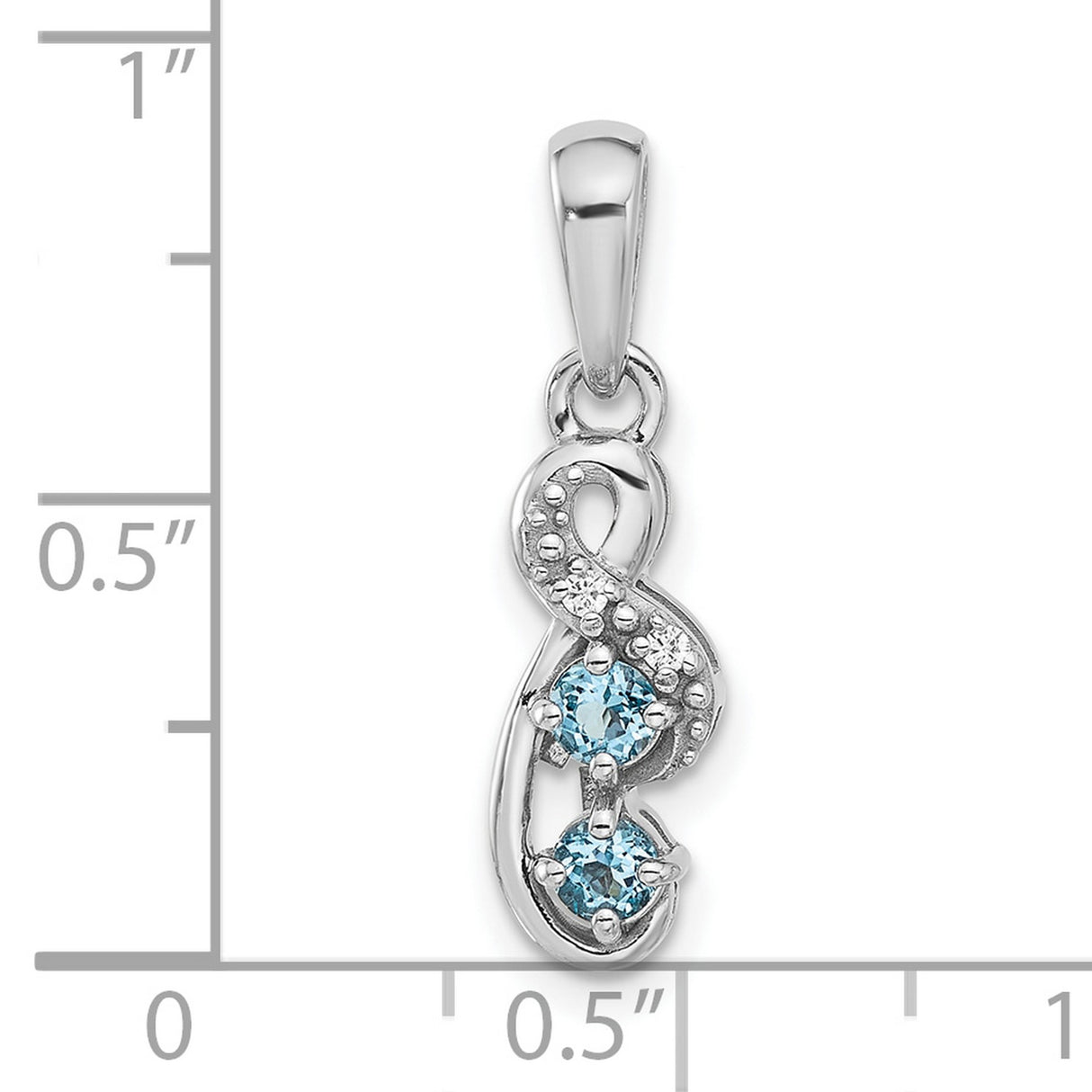 Light Swiss Blue Topaz and CZ Swirl Charm Pendant in Real 925 Sterling Silver