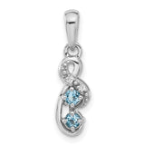 Light Swiss Blue Topaz and CZ Swirl Charm Pendant in Real 925 Sterling Silver