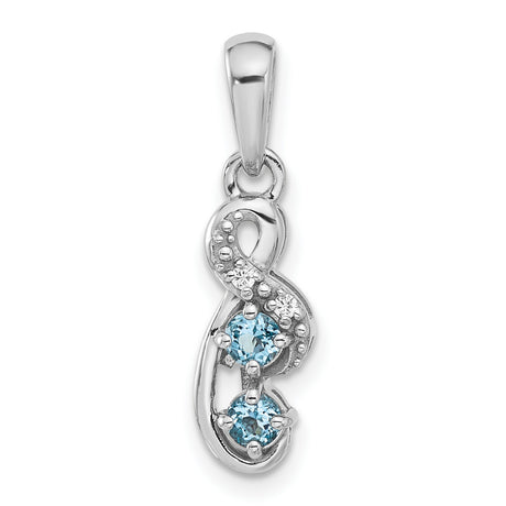 Light Swiss Blue Topaz and CZ Swirl Charm Pendant in Real 925 Sterling Silver