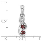 Sterling Silver Infinity Pendant with Garnet and Cubic Zirconia, Swirl Design