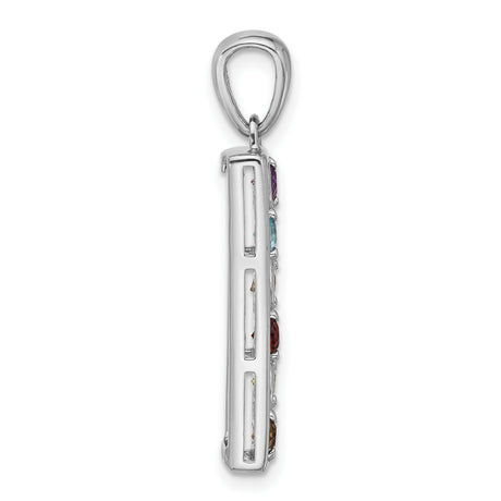 Sterling Silver Vertical Pendant with Seven Gemstones for Chakra Alignment and Yoga Meditation