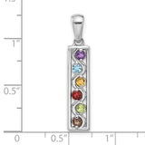 Sterling Silver Vertical Pendant with Seven Gemstones for Chakra Alignment and Yoga Meditation