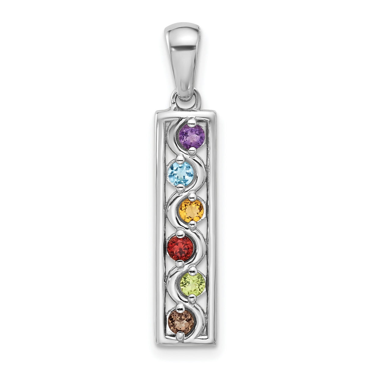 Sterling Silver Vertical Pendant with Seven Gemstones for Chakra Alignment and Yoga Meditation