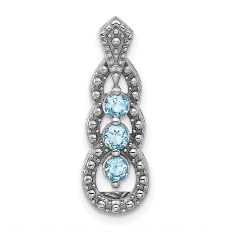 Sterling Silver Pendant with Swiss Blue Topaz, Vintage Milgrain Detail and Beaded Accents