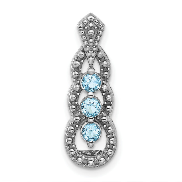 Sterling Silver Pendant with Swiss Blue Topaz, Vintage Milgrain Detail and Beaded Accents