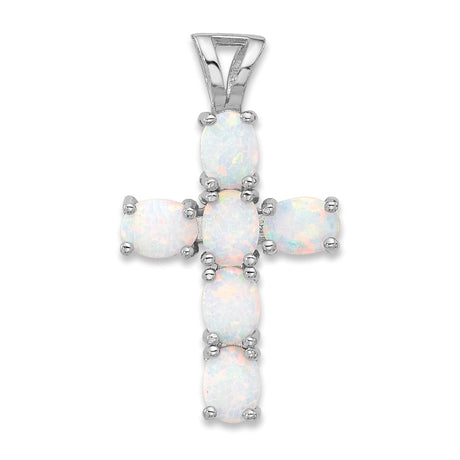 Created Opal Cross Charm Pendant in Real 925 Sterling Silver