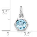 Sterling Silver Hexagon Pendant with Sky Blue Topaz, Modern Geometric Charm for Women