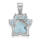 Sterling Silver Paw Pendant with Sky Blue Topaz, Pet Memorial Jewelry for Women
