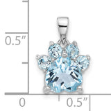 Sterling Silver Paw Pendant with Sky Blue Topaz, Pet Memorial Jewelry for Women