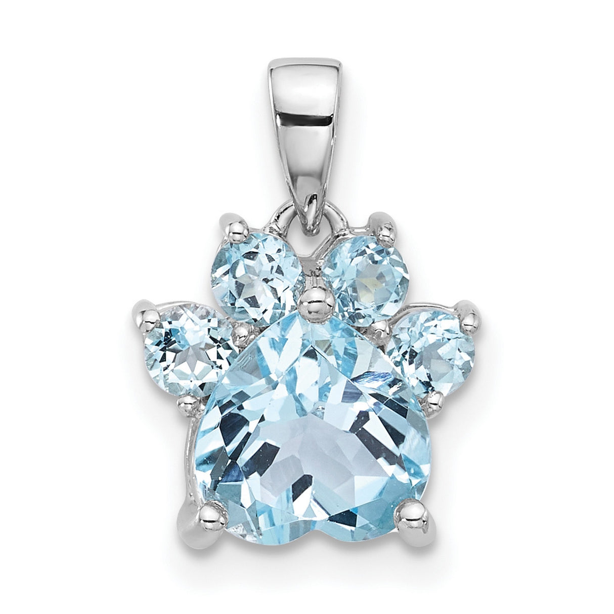 Sterling Silver Paw Pendant with Sky Blue Topaz, Pet Memorial Jewelry for Women