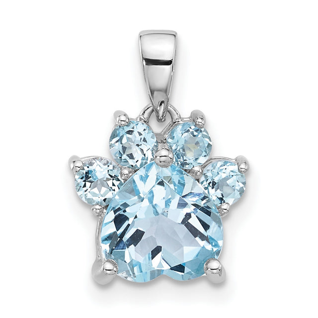 Sterling Silver Paw Pendant with Sky Blue Topaz, Pet Memorial Jewelry for Women