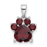 Sterling Silver Paw Print Pendant with Garnet, Pet Memorial Jewelry for Women or Unisex Wear