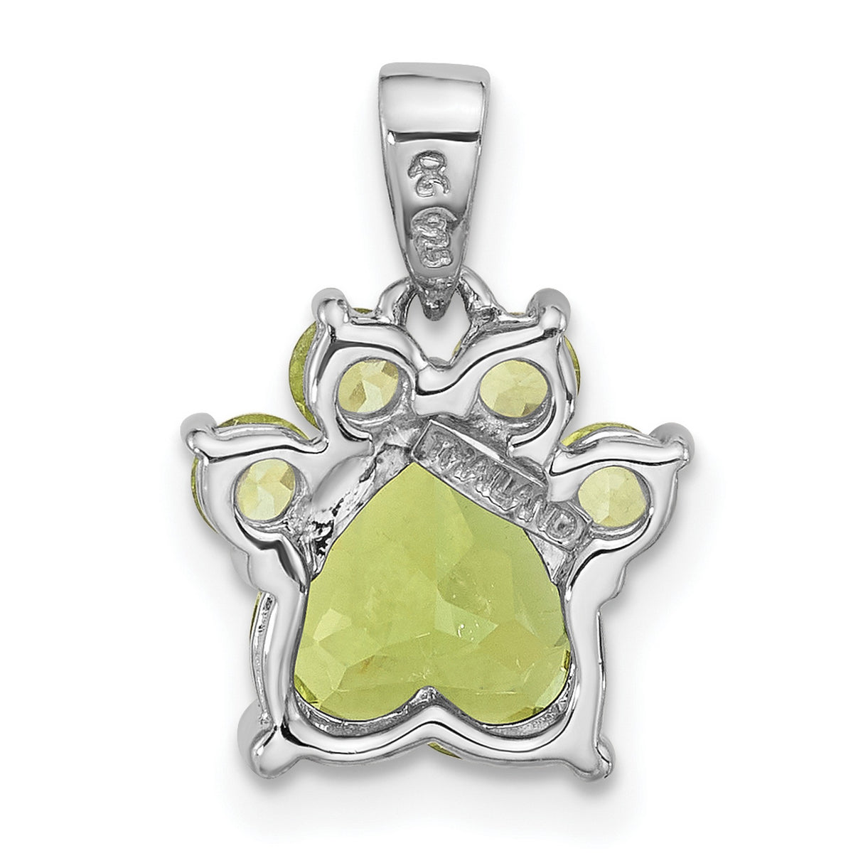 Polished Peridot Paw Charm Pendant in Real 925 Sterling Silver