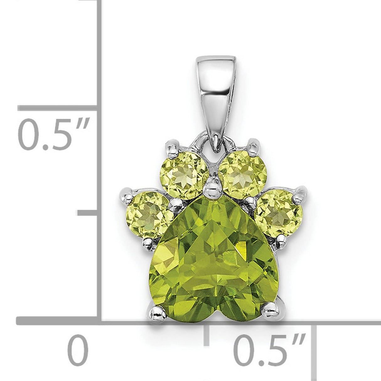Polished Peridot Paw Charm Pendant in Real 925 Sterling Silver