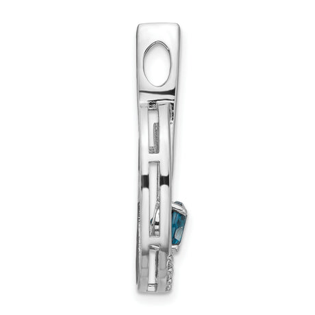 Sterling Silver Pendant with London Blue Topaz and Cubic Zirconia, Modern Open Oval Design