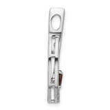 Sterling Silver Pendant with Garnet Center and Cubic Zirconia Accents, Open Oval Design