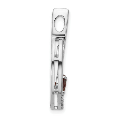 Sterling Silver Pendant with Garnet Center and Cubic Zirconia Accents, Open Oval Design