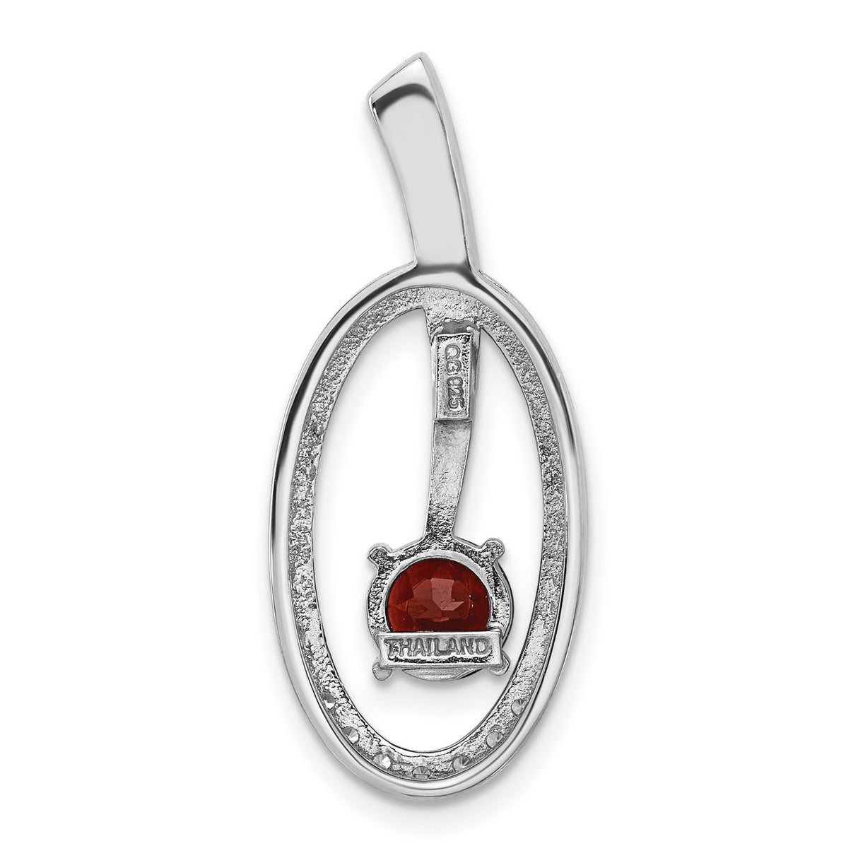 Sterling Silver Pendant with Garnet Center and Cubic Zirconia Accents, Open Oval Design