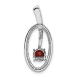 Sterling Silver Pendant with Garnet Center and Cubic Zirconia Accents, Open Oval Design