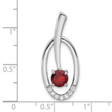 Sterling Silver Pendant with Garnet Center and Cubic Zirconia Accents, Open Oval Design