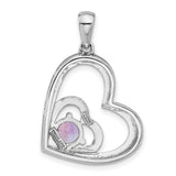 Sterling Silver Heart Pendant with Amethyst, Open Heart and Beaded Inner Design for Women