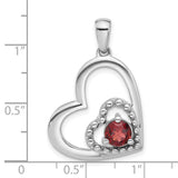 Sterling Silver Heart Pendant with Garnet, Beaded Inset, Romantic Double Heart Design