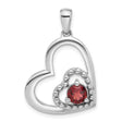 Sterling Silver Heart Pendant with Garnet, Beaded Inset, Romantic Double Heart Design