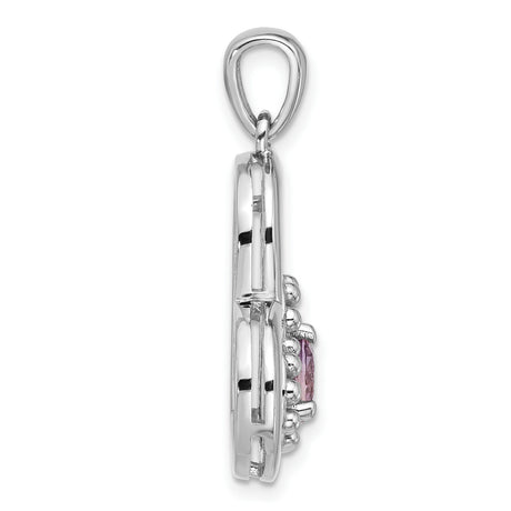 Sterling Silver Heart Pendant with Round Cut Purple Quartz and Beaded Open Heart Design