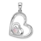 Sterling Silver Heart Pendant with Round Cut Purple Quartz and Beaded Open Heart Design