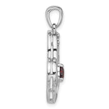 Garnet and White Topaz LOVE Heart Charm Pendant in Real 925 Sterling Silver