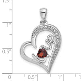 Garnet and White Topaz LOVE Heart Charm Pendant in Real 925 Sterling Silver