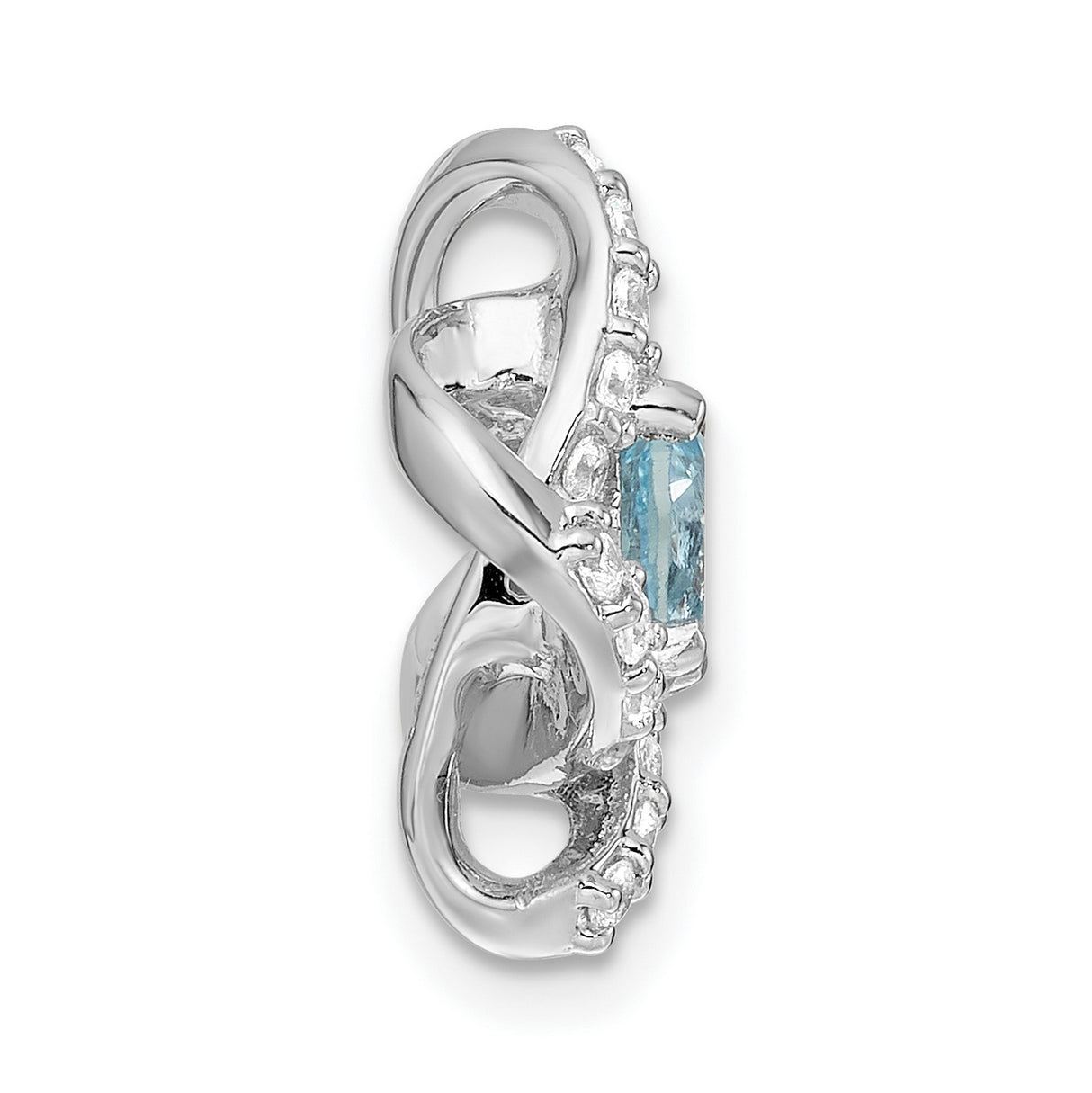 Sterling Silver Ring with Sky Blue Topaz, Cubic Zirconia Accents, Twisted Knot and Floral Design