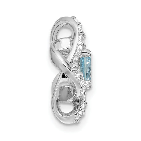 Sterling Silver Ring with Sky Blue Topaz, Cubic Zirconia Accents, Twisted Knot and Floral Design