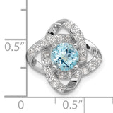 Sterling Silver Ring with Sky Blue Topaz, Cubic Zirconia Accents, Twisted Knot and Floral Design