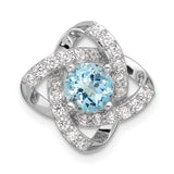 Sterling Silver Ring with Sky Blue Topaz, Cubic Zirconia Accents, Twisted Knot and Floral Design
