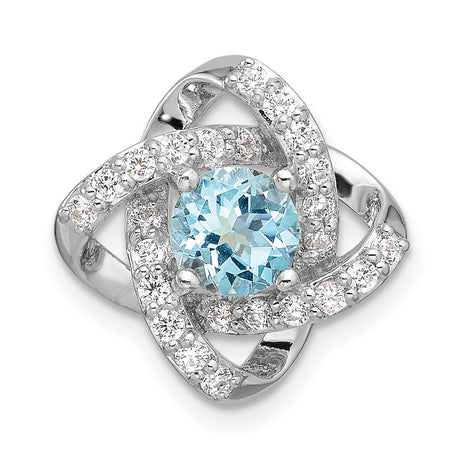 Sterling Silver Ring with Sky Blue Topaz, Cubic Zirconia Accents, Twisted Knot and Floral Design