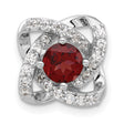 Sterling Silver Pendant with Garnet Center, Twisted Loop Design and Cubic Zirconia Accents